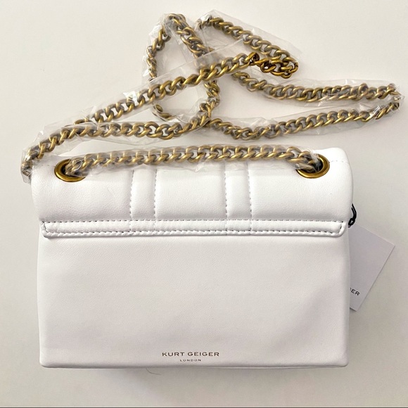 Kurt Geiger London Leather Mini Kensington UJ White NWT Chain Strap Gold Eagle - Picture 7 of 9